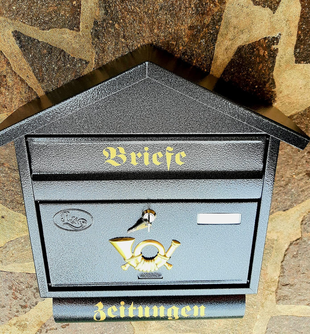 Pachurka & Dąże Grosser Briefkasten/Postkasten XXL Farbe: Anthrazit mit Zeitungsrolle + Montagemater