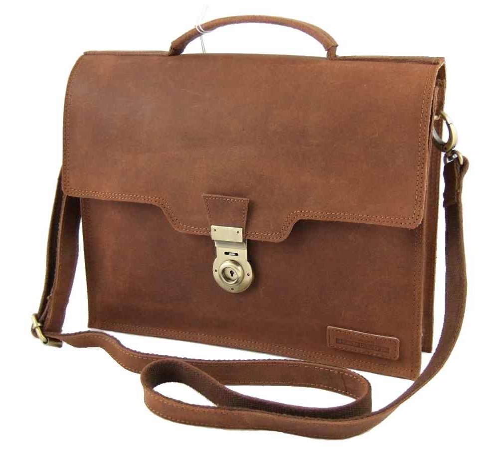 Harold's Aktenmappe 37 x 30 x 8 cm Schultergurt Rind-Leder Aktentasche braun 242503