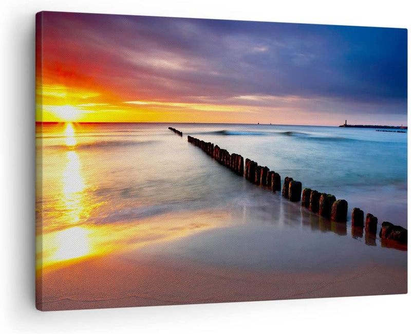 Bilder auf Leinwand Meer Küste Strand Sonnenaufgang Leinwandbild 70x50cm Wandbilder Dekoration Wohnz