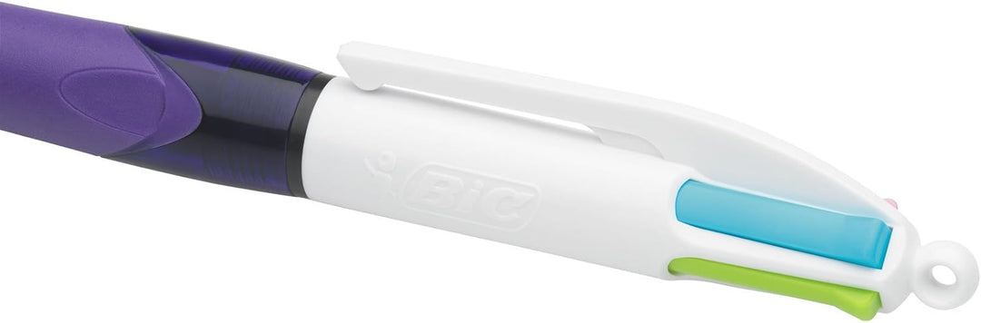 BIC 4 Farben Kugelschreiber Set 4 Colours Grip Pro Fun, mit gummierter Griff-Fläche, 8er Pack, Ideal