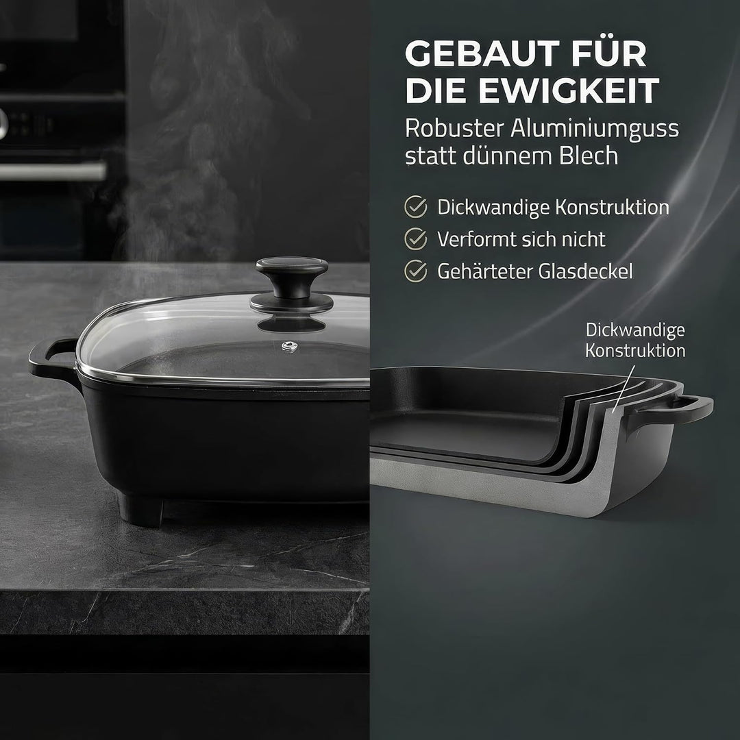 Elektrische Pfanne - 40 cm - Dickwandiges Aluminium-Gussgehäuse Single, Single
