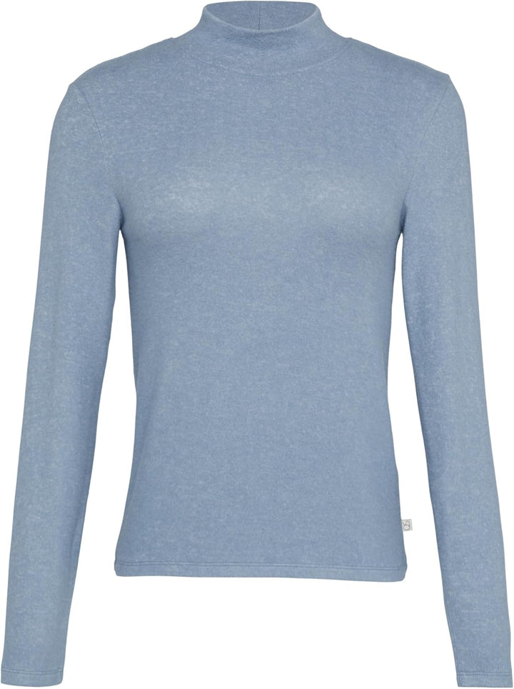 QS Damen Softes Longsleeve aus Viskosemix Langarmshirt mit Stehkragen (1er Pack) M Blue 52w0, M Blue