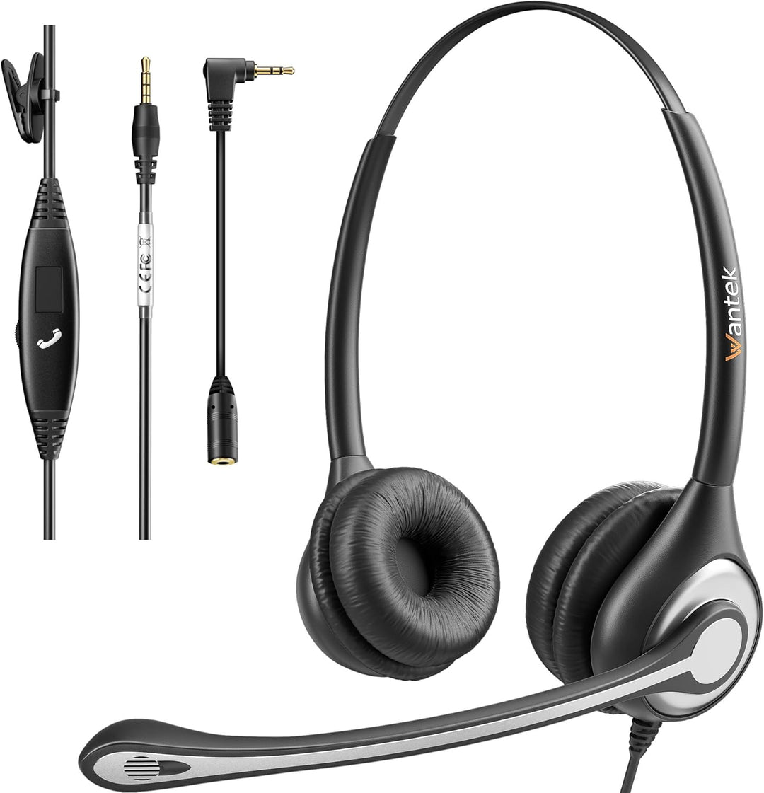 Wantek Headset mit Mikrofon für Laptop,PC-Kopfhörer 3,5mm Klinke & 2,5-mm Klinkenadapter,Geräuschunt
