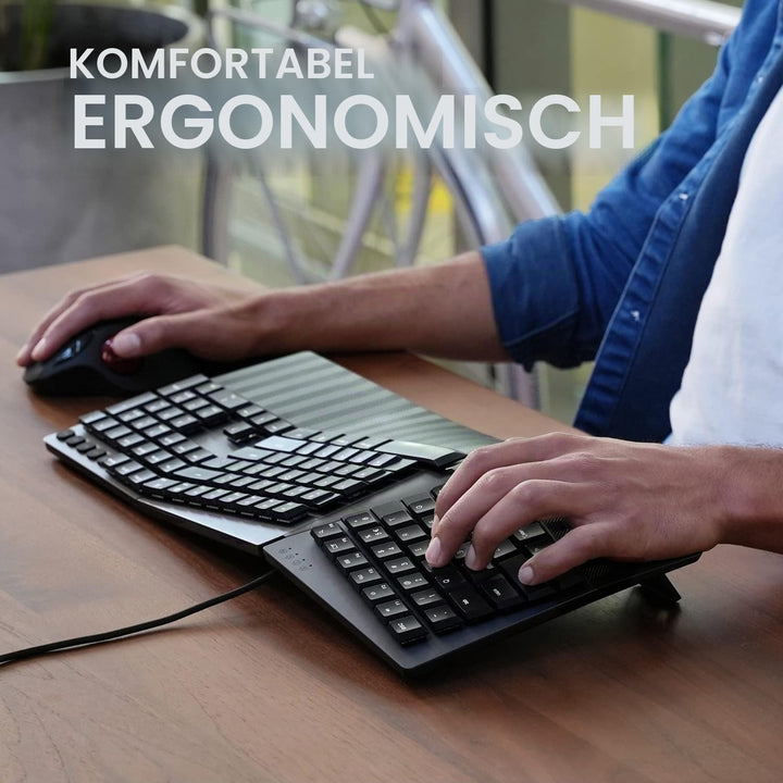 Perixx PERIBOARD-535BR Kabelgebundene ergonomische mechanische Geteilte Tastatur, Flache braune takt