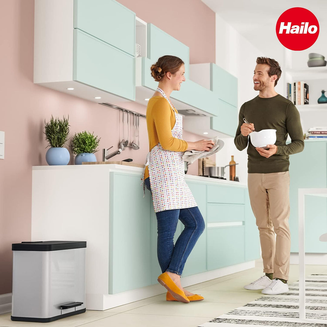 Hailo Öko duo Plus L | Mülltrenner 17 + 9 Liter | 26 Liter | Edelstahl | Soft Close Deckeldämpfung |