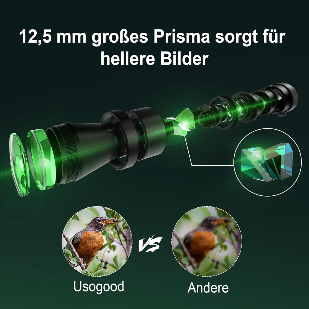 Usogood 12x50 Monokular Teleskop Erwachsene,HD Monokular Fernrohr mit BAK4 Prisma und FMC Beschichtu