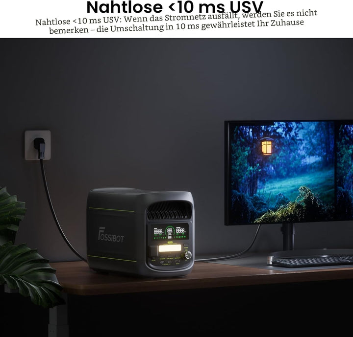 FOSSIBOT F1800 Tragbare Powerstation 1800W, 1024Wh LiFePO4 Solargenerator, 100W Typ-C, 45 Min. Schne