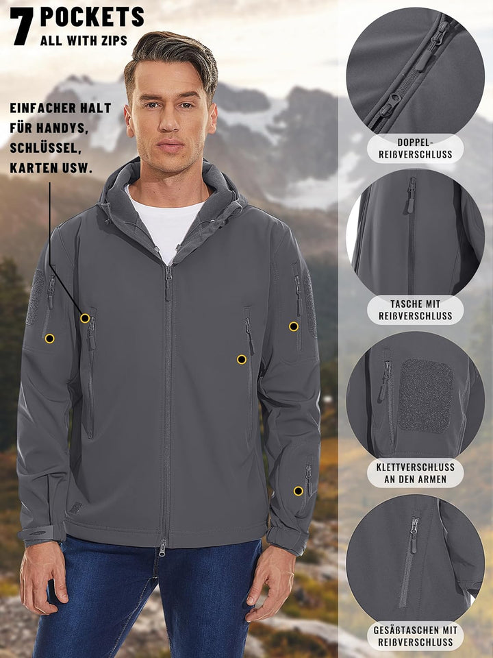 KEFITEVD Tactical Softshell Jacke Herren Fleece Gefüttert Wasserabweisend Atmungsaktiv Outdoorjacke