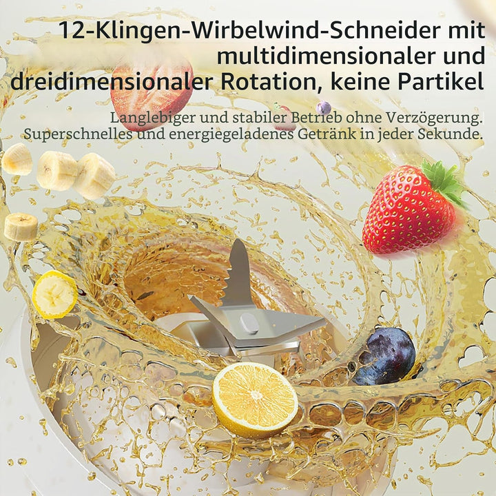 Tragbarer Mixer, 600ml Smoothie Maker to Go, Portabler Elektrischer Saftpresse mit 12 Klingen Edelst