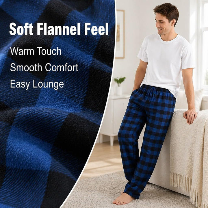 JTPW Herren 100% Baumwolle Flanell Bequeme Pyjama/Lounge Bottoms mit Taschen S Black Aqua Plaid, S B