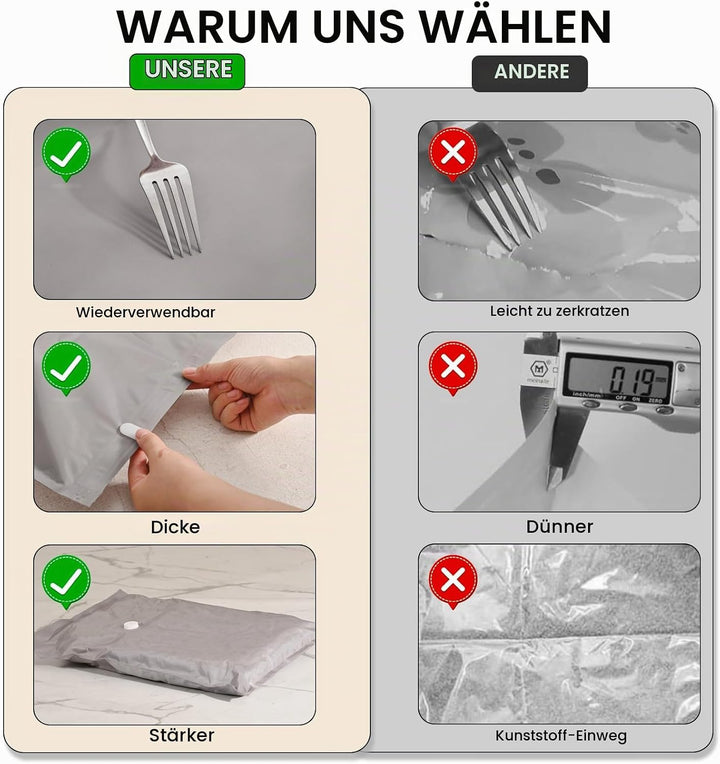 Packung von 2 wiederverwendbaren Stoffvakuumdichtungsbeuteln für Kleidung - Kompression Travel Essen