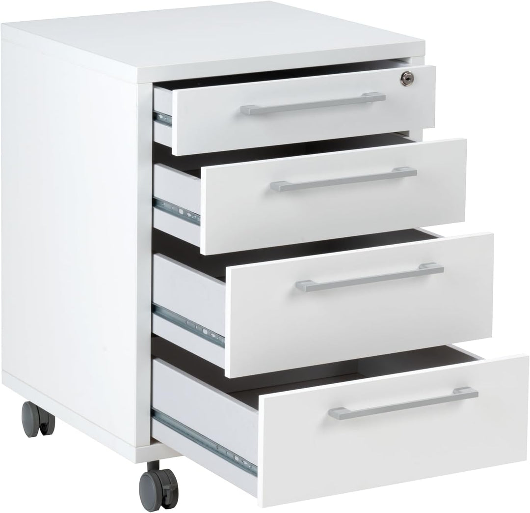 Container Rollcontainer Schubladenschrank | Weiss | 4 Schubladen | Abschliessbar