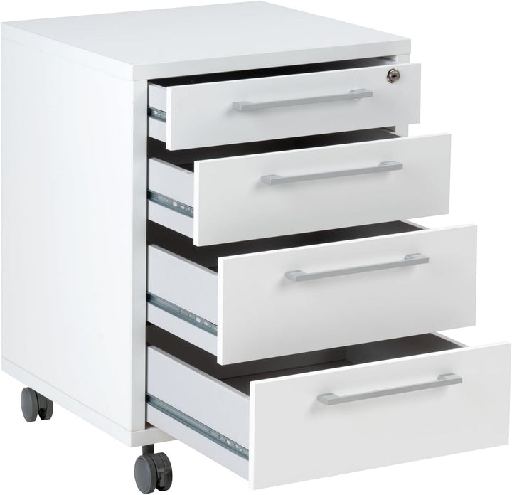 Container Rollcontainer Schubladenschrank | Weiss | 4 Schubladen | Abschliessbar
