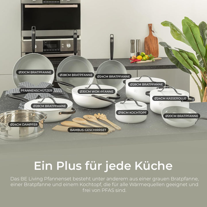 BE Living Essential Schmortopf mit Deckel – Ø 24 cm – Keramische Antihaftbeschichtung – Induktionsge