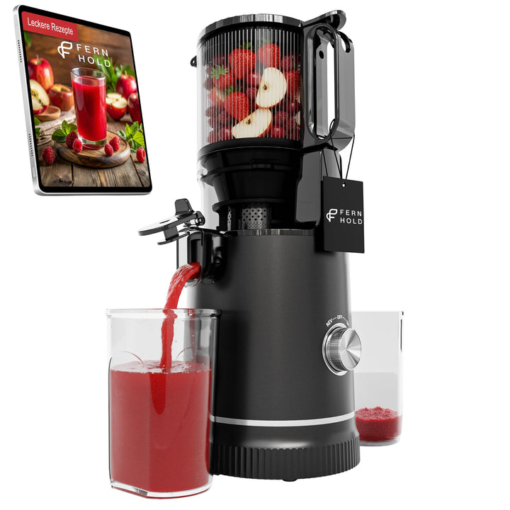 Entsafter Slow Juicer 130 mm, Saftpresse für Gemüse &amp; Obst, 250 W, BPA-frei Schwarz, Schwarz
