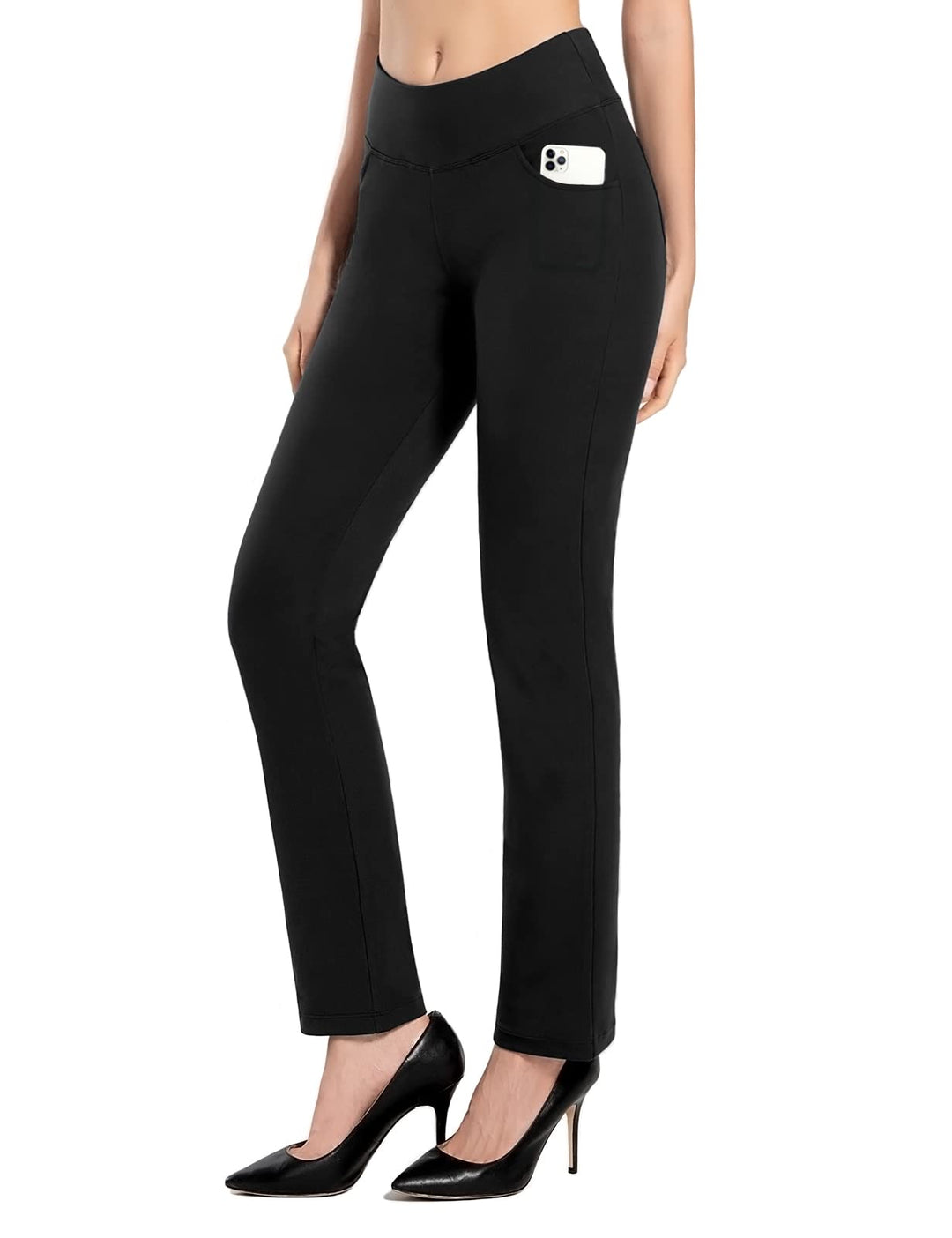 MOVE BEYOND Butterweiche Damen Straight Leg Yoga Hose mit 4 Taschen Bauchfrei Workout Arbeitshose S