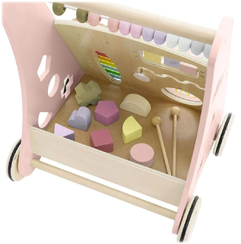 COIL Babywalker Lauflernwagen 3in1, Kinderwagen aus Holz, Lernspielzeug, ab 12 Monaten (Rosa), Rosa