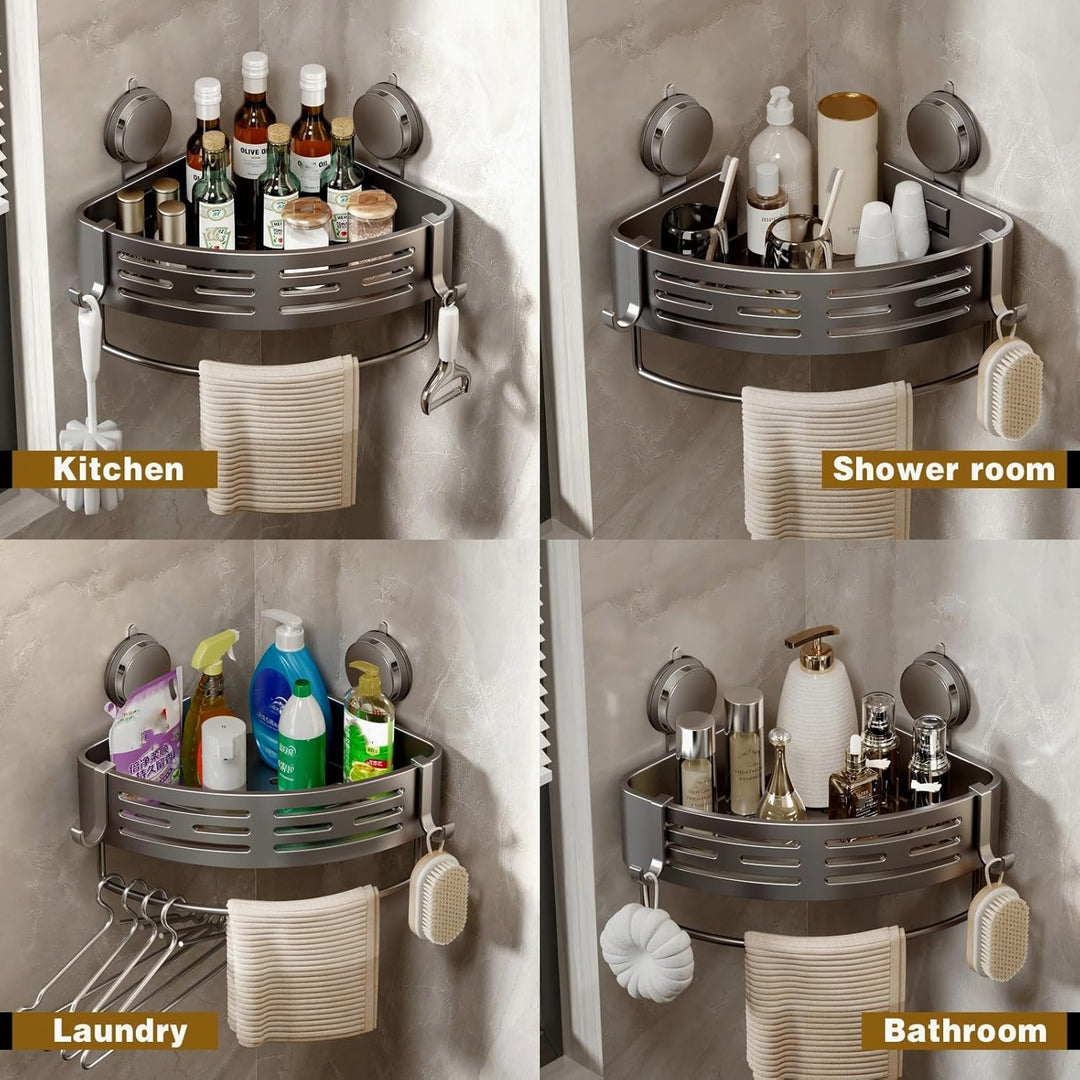 Voldra Duschablage Ohne Bohren, Duschregal Ecke Saugnapf Badezimmer Regal Wand Duschkorb mit Handtuc