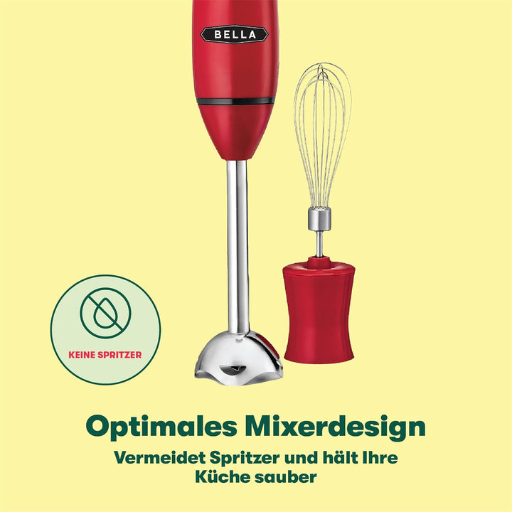 BELLA Stabmixer mit Schneebesenaufsatz, schnelles Mixen von Saucen, Pürieren von Suppen, Smoothies &
