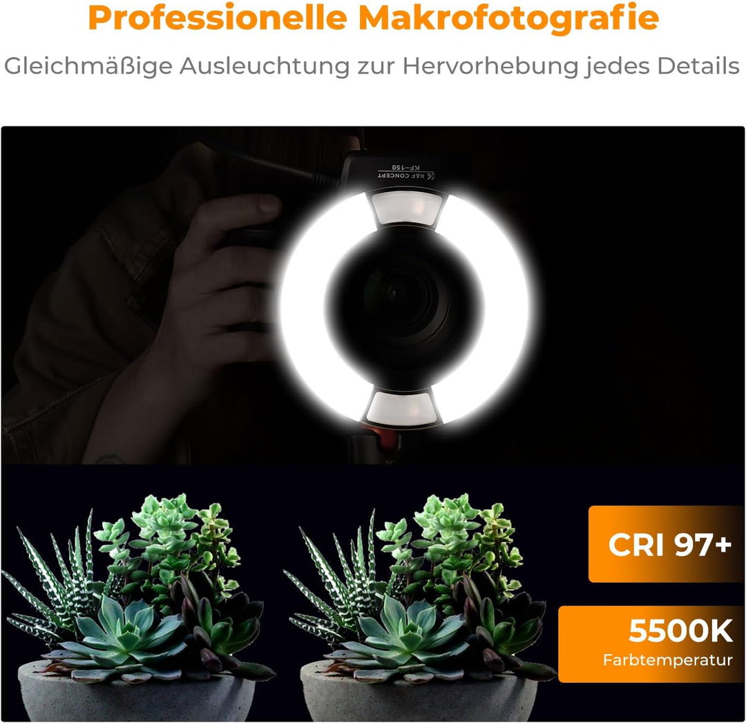 K&F Concept TTL Makroblitz Ringblitz Ringleuchte Blitzgerät für Nikon DSLR GN 14 mit AF-Hilfslicht A