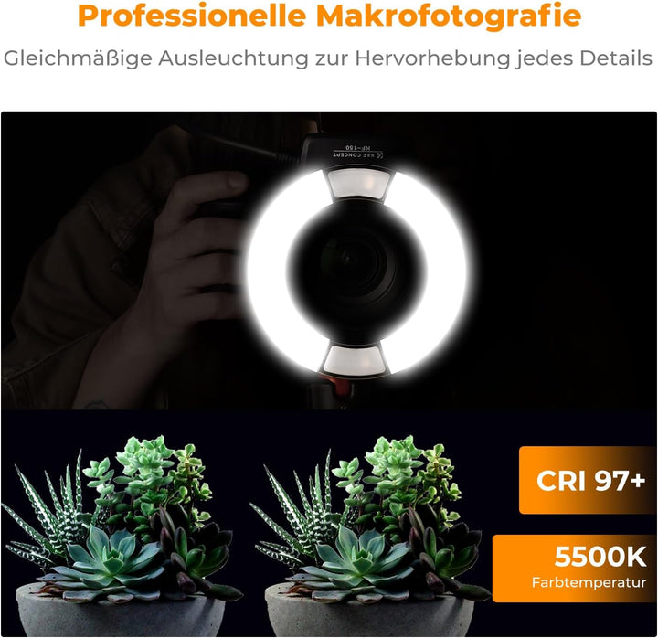 K&F Concept TTL Makroblitz Ringblitz Ringleuchte Blitzgerät für Nikon DSLR GN 14 mit AF-Hilfslicht A