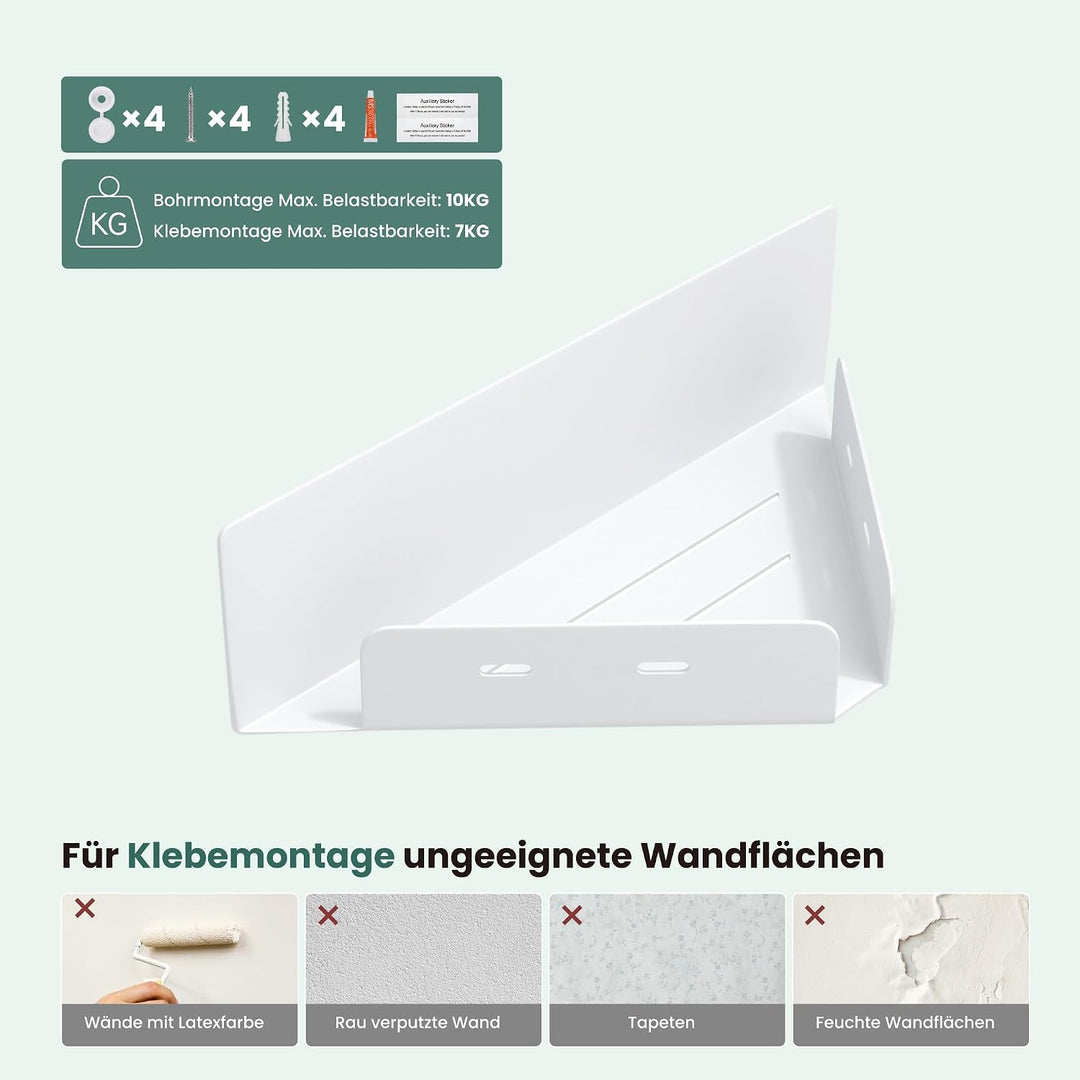 Mai &amp; Mai Duschablage zum Bohren oder Kleben, Duschregal Badablage Ecke, Badezimmerablage zur Wandmo