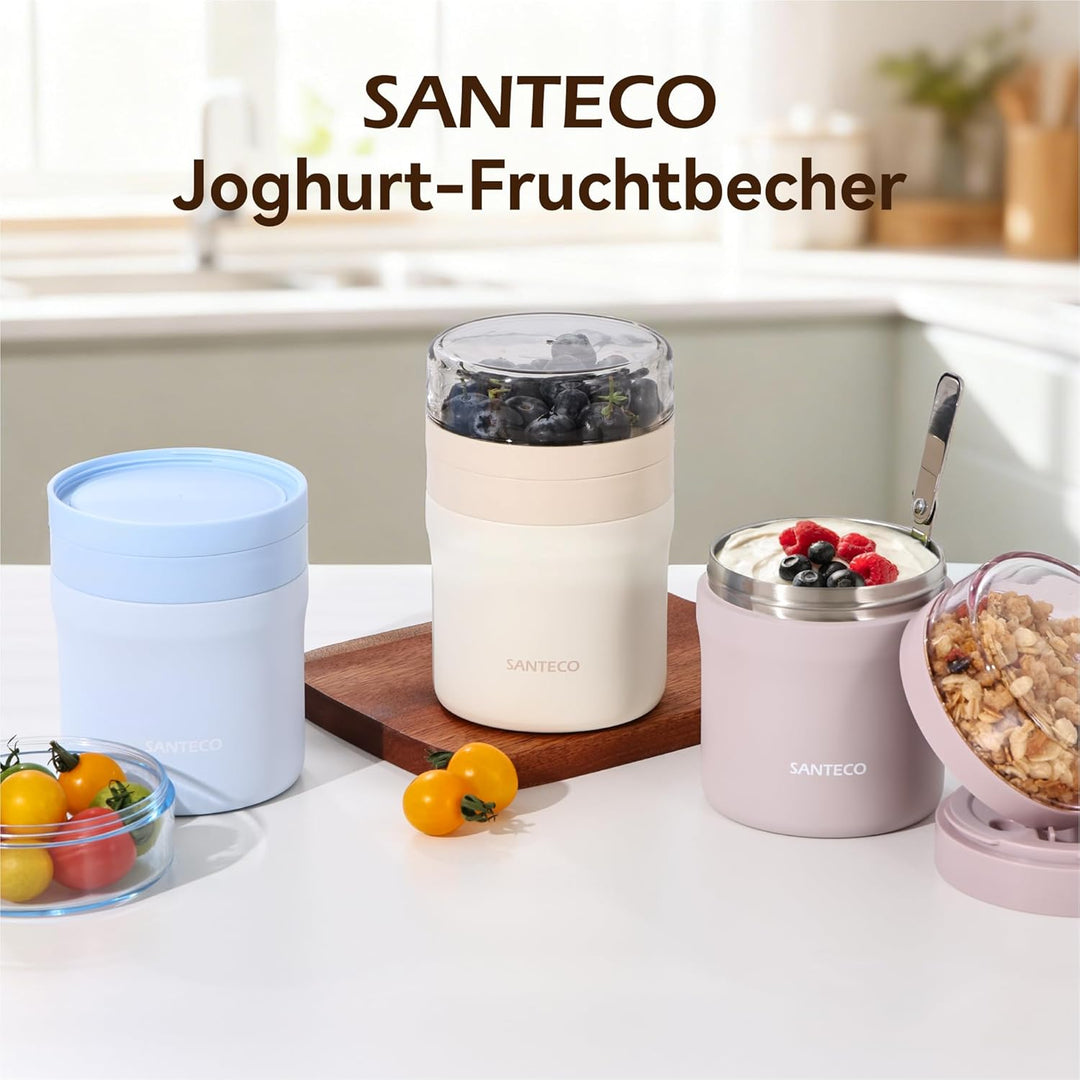 SANTECO Müslibecher to go 500ml+220ml Thermobehälter für Essen mit Löffel Hält 12 Stunden Warm, Spül