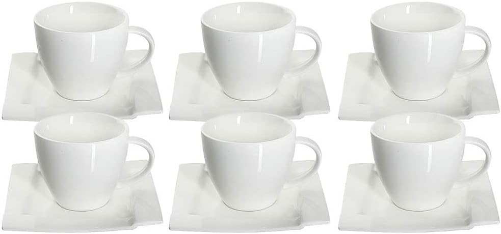AMBITION Kaffeeservice Kaffee Set Porzellan Eckig Weiss Tassen Untertasse Kubiko 12 Tlg.