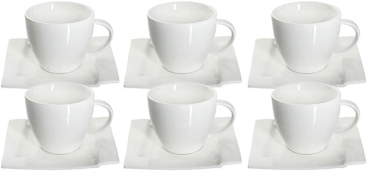 AMBITION Kaffeeservice Kaffee Set Porzellan Eckig Weiss Tassen Untertasse Kubiko 12 Tlg.