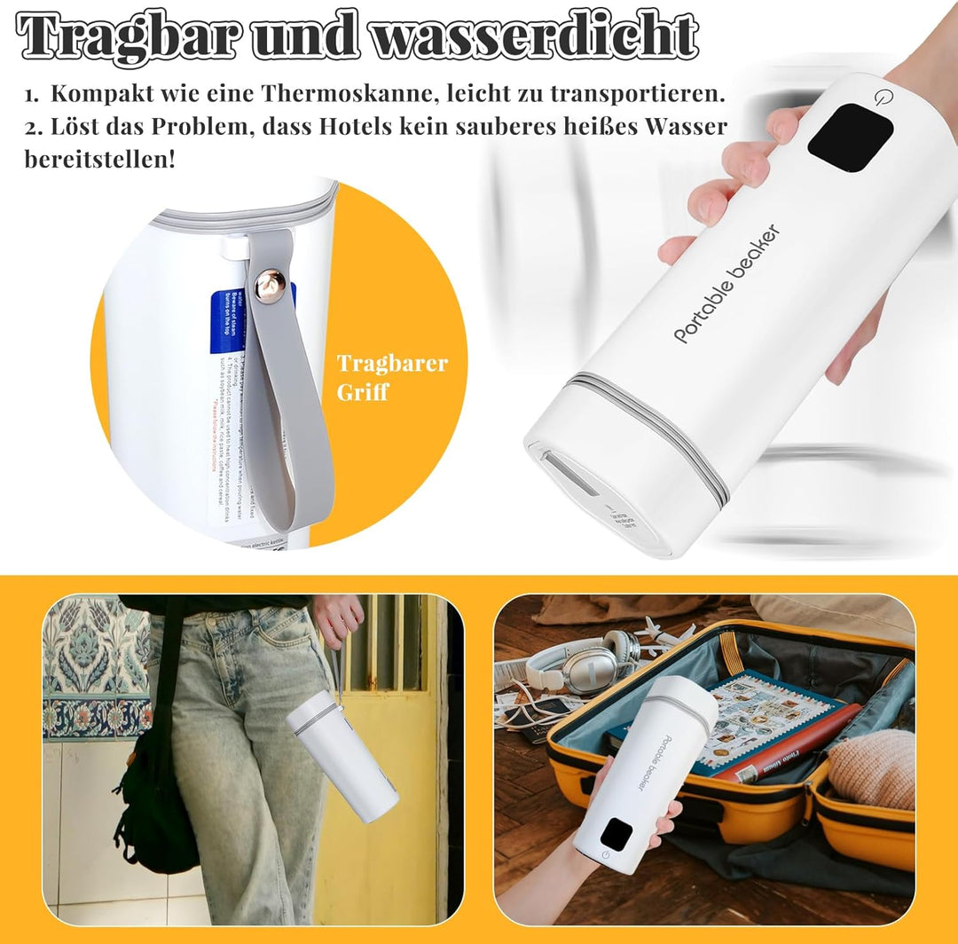 Reise Wasserkocher Klein, 100-240V Universal 350ML Tragbarer Wasserkocher Mini Wassertasse, Edelstah