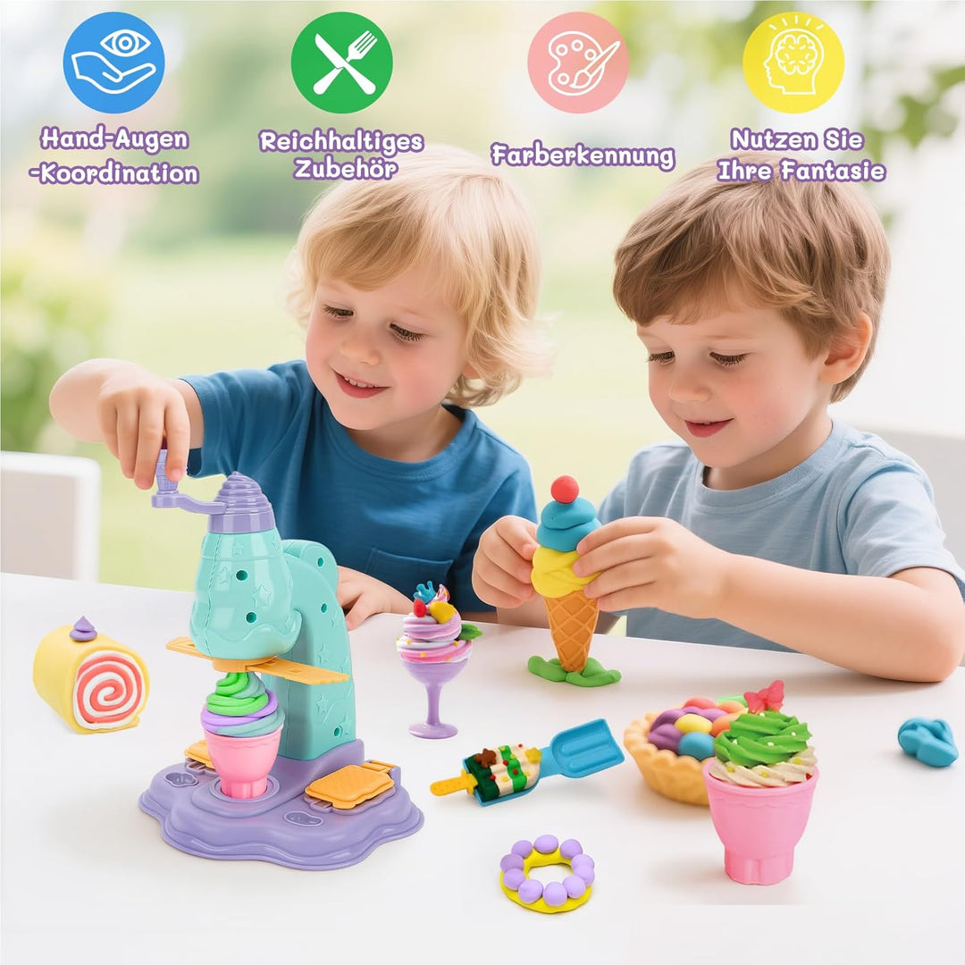 Knete Set für Kinder - Knete Eismaschine, Knete Spielküche Zubehör ab 3 4 5 6 Jahre, Kinderknete Kit