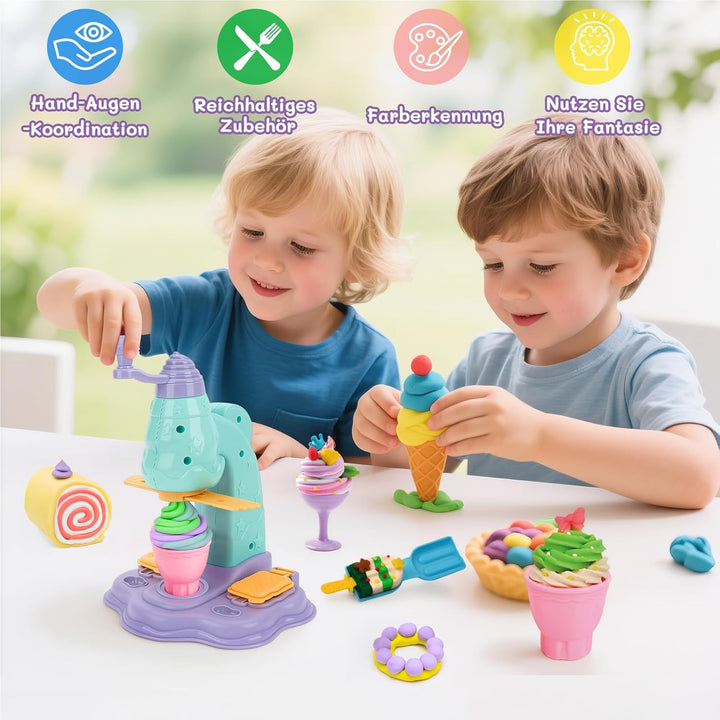 Knete Set für Kinder - Knete Eismaschine, Knete Spielküche Zubehör ab 3 4 5 6 Jahre, Kinderknete Kit