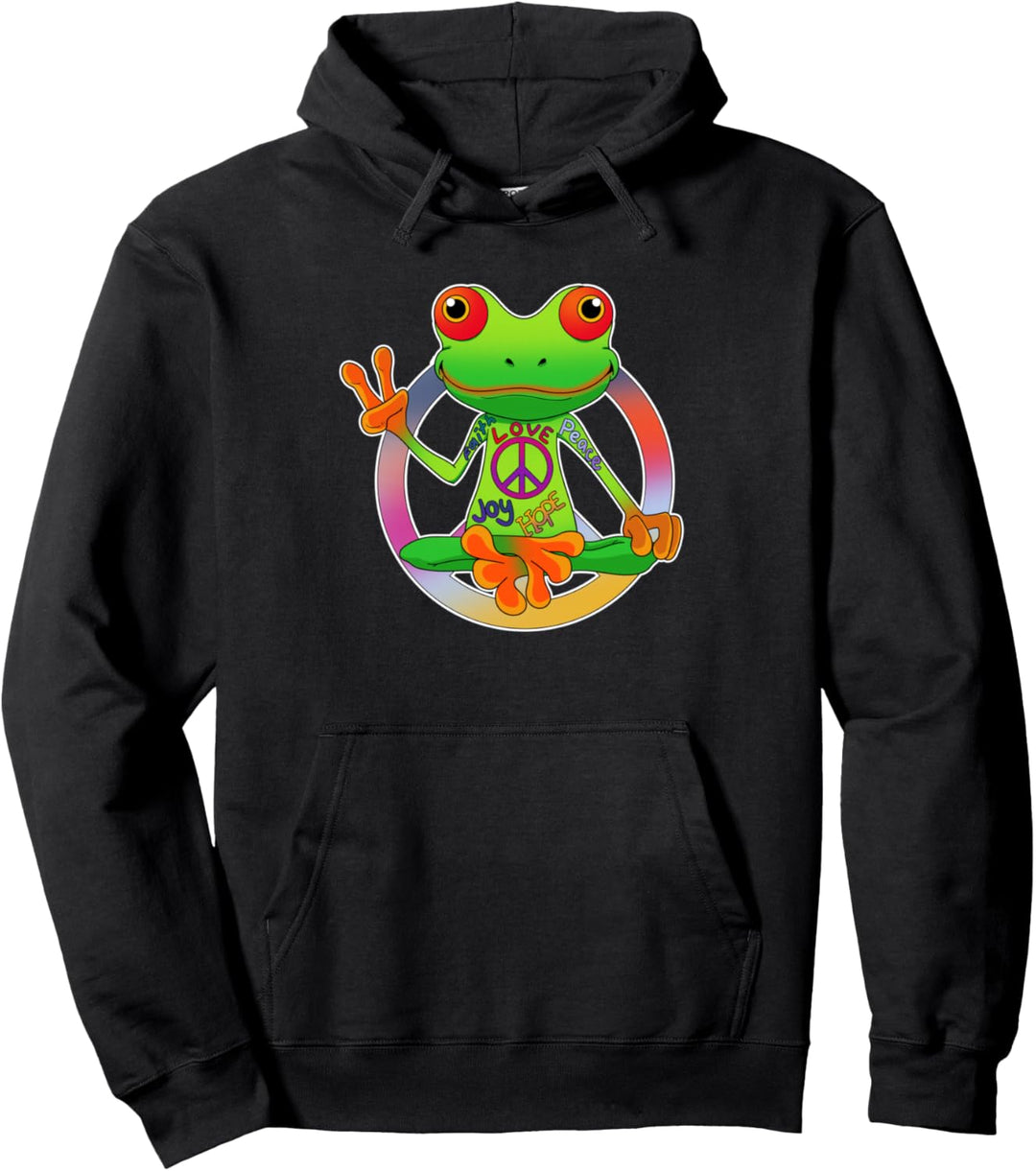 Hippie Frosch Friedenszeichen Yoga Frösche Hippies 70er Jahr Pullover Hoodie