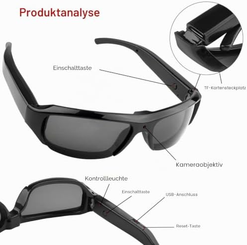 Kamera-Sonnenbrille, 1080P HD mit Anti-Shake- und Weitwinkelobjektiv-Sport-Action-Brille, für Radfah