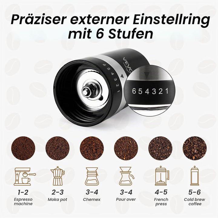 Vevok Chef Manuelle Kaffeemühle mit 6 Externen Einstellbaren Grobheit für Espresso bis French Press,