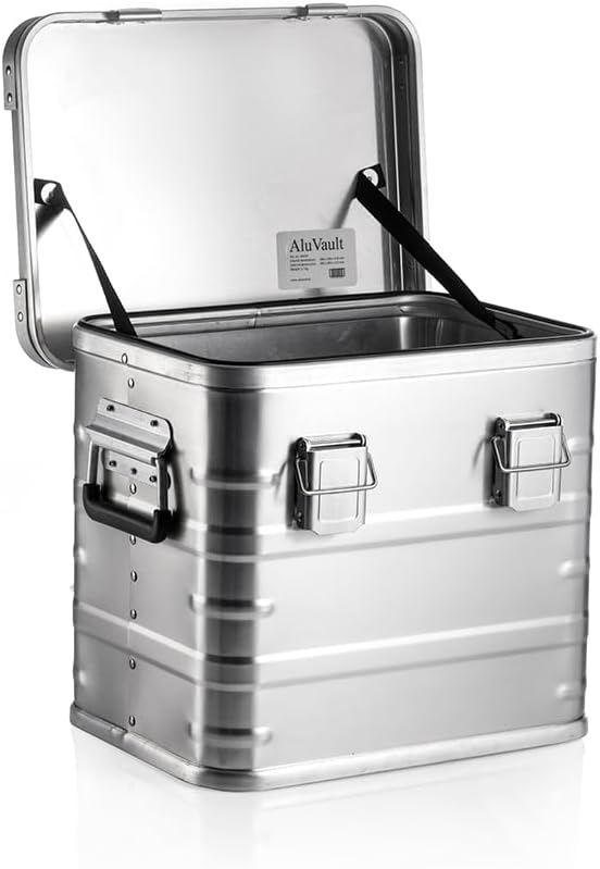 AluVault 029L – Alubox mit Deckel, Aluminium Aufbewahrungsbox, Alukiste, Spritzwassergeschützt, Stau