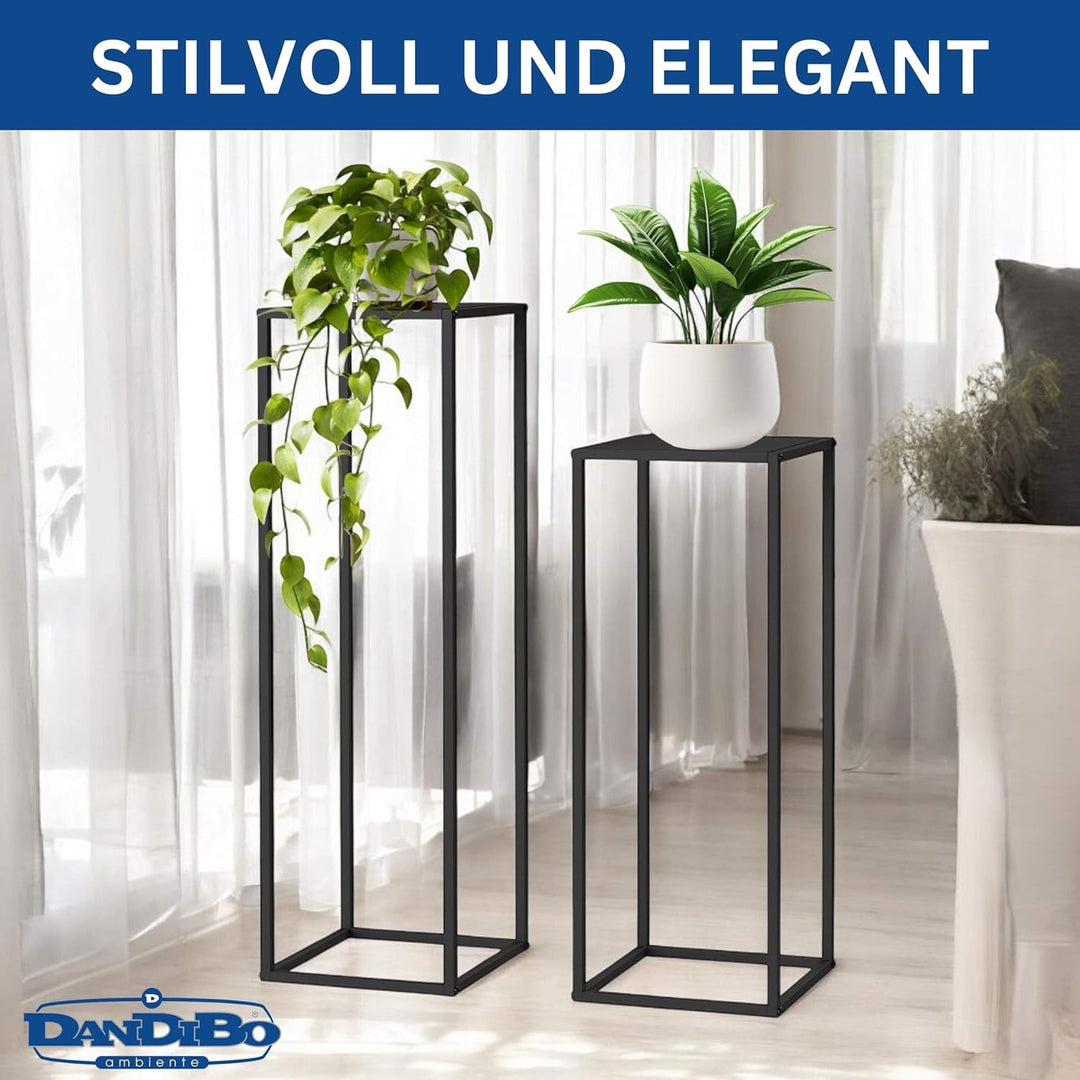 DanDiBo Pflanzenständer 96587 Metall 100 cm und 80 cm Schwarz Eckig 2er Set Beistelltisch Hoch Blume
