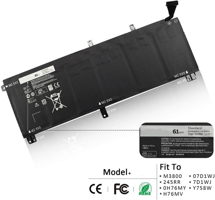 T0TRM Laptop Akku für Dell XPS 15 9530 Precision M3800 H76MV 7D1WJ TOTRM（11.1V 61Wh 6cell）