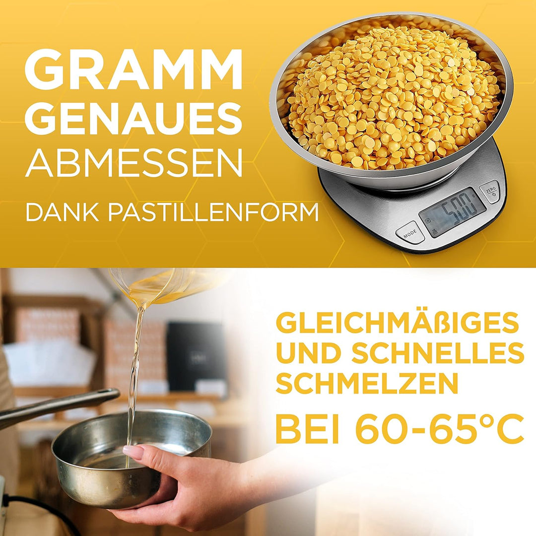 molinoRC 1kg Bienenwachs Pastillen [100% natürlich rein ohne Zusatz Anderer Wachse] - Premium Qualit