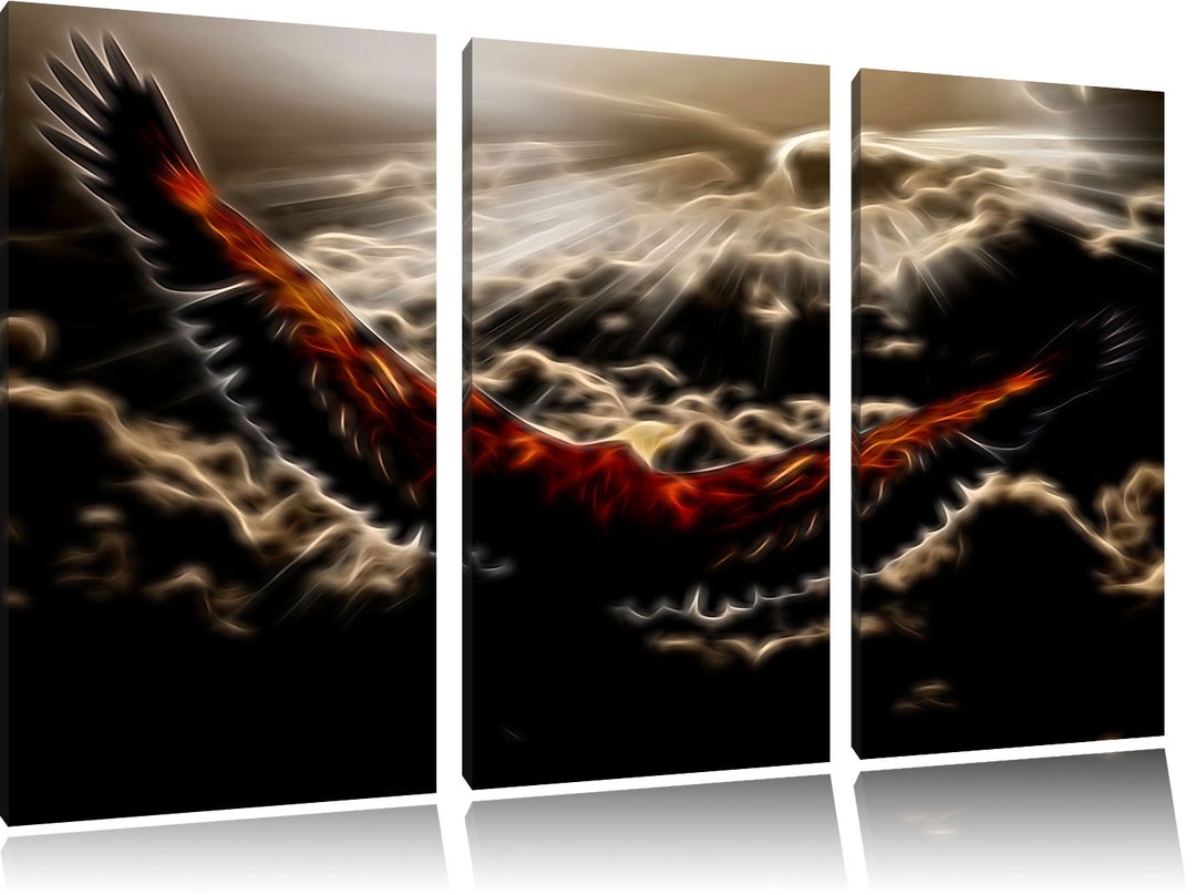 Dark Adler über den Wolken Spezial 3-Teiler Leinwandbild 120x80 Bild auf Leinwand, XXL riesige Bilde