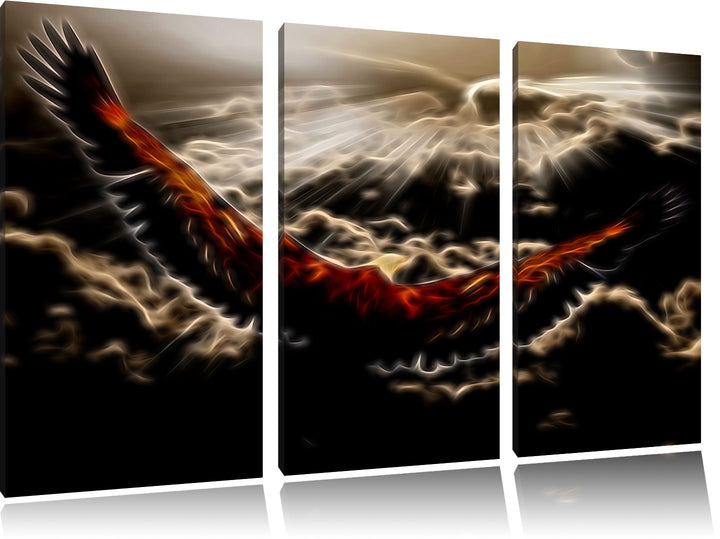 Dark Adler über den Wolken Spezial 3-Teiler Leinwandbild 120x80 Bild auf Leinwand, XXL riesige Bilde