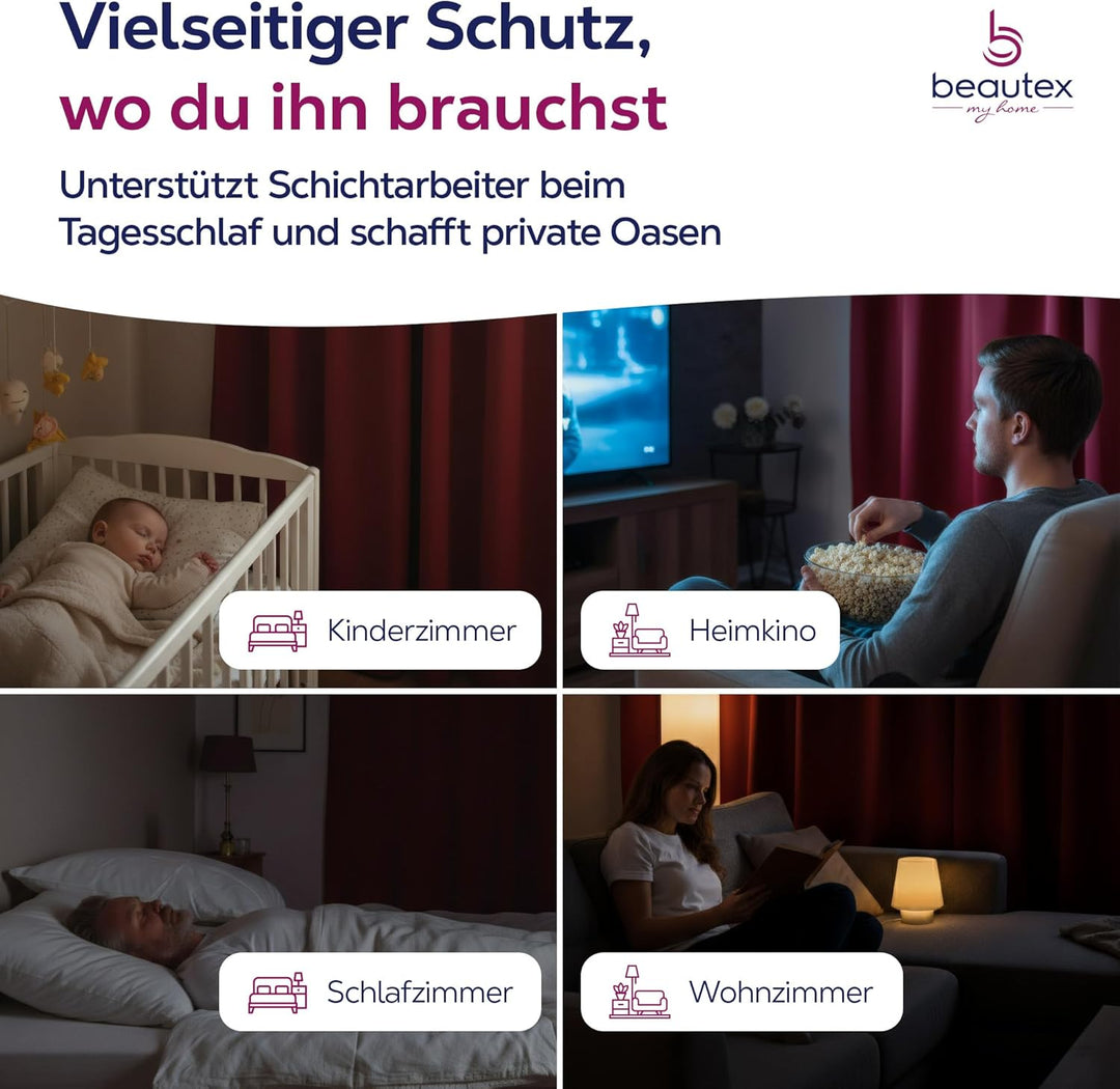 BEAUTEX Verdunkelungsgardine mit Kräuselband U-Band, Blackout Vorhang Blickdicht abdunkelnd, Grösse