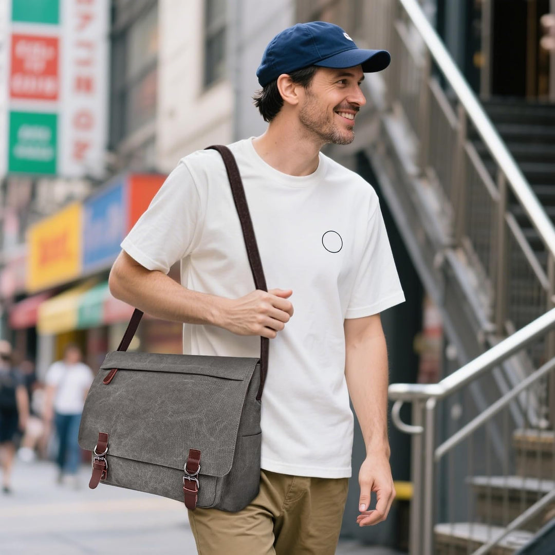 Herren Umhängetasche Mode Schultertasche Leinwand Schultertaschen für 13.3 Zoll Laptop Kuriertasche