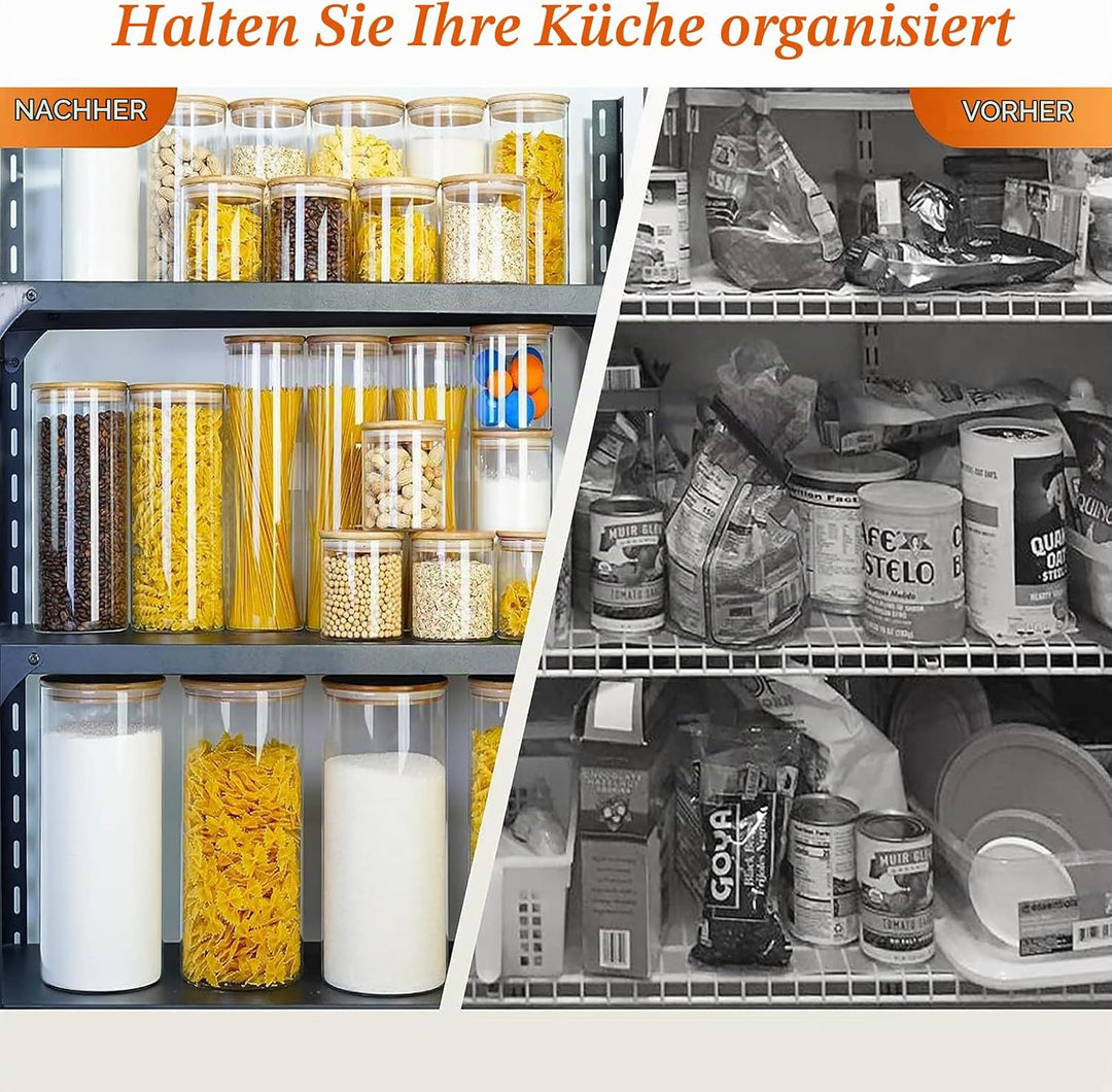 Keyoung 2 Stück Vorratsdosen Glas mit Deckel, 2300ml Grosses Glasdosen Eckig, Versiegelte Frischhalt