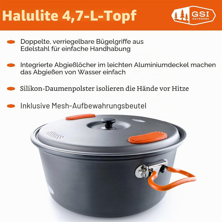 GSI Outdoors Halulite Kochtopf, Camping-Kochtopf 4.7 L, 4.7 L