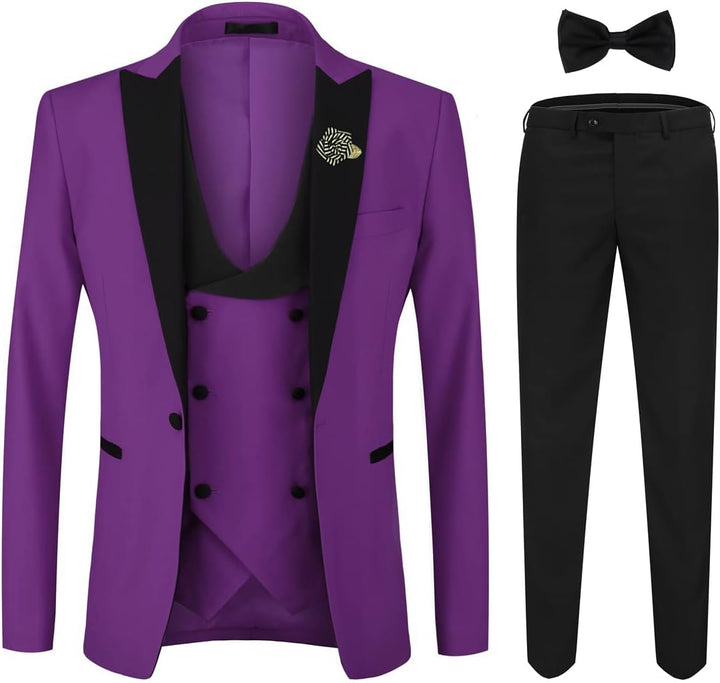 YOUTHUP Herren Slim Fit 3 Teilig Anzug, Lila Xf02 3XL