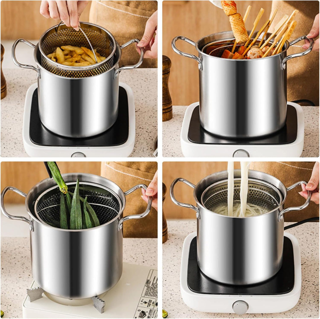 Frittierbraten mit Korb, Fritteuchsen-Topf mit Korb, 3,5-l-Frittiertopf Edelstahl kleine Fritteuchse