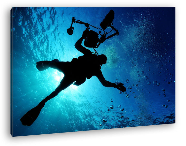 deyoli Taucher im tiefen Ozean Format: 80x60 als Leinwand, Motiv fertig gerahmt auf Echtholzrahmen,