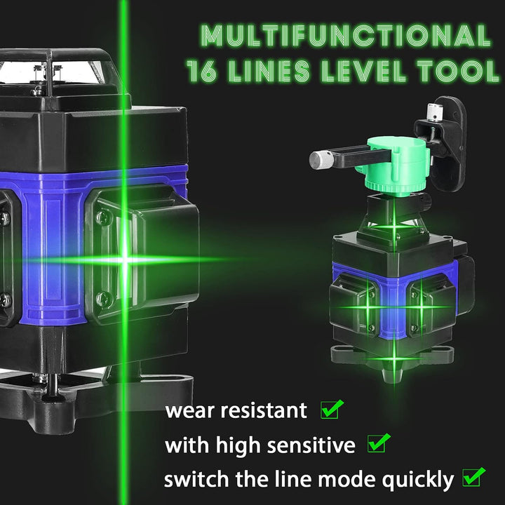 Kreuzlinienlaser mit Stativ, Multifunktionaler 4D-Laser mit 16 Linien,selbstnivellierende Maschine,