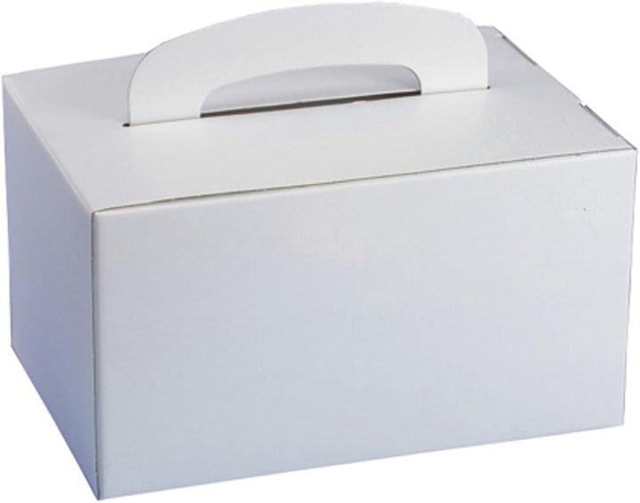 5 x 20 St Lunch-Boxen, Pappe eckig 12,5 cm x 15,5 cm x 22,5 cm weiss mit Tragegriff